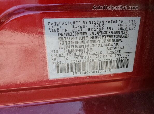 3N1AB8CV5MY215425 2021 NISSAN SENTRA Red Widok komory silnika