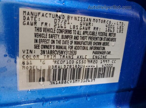 3N1AB8CV5MY312639 2021 NISSAN SENTRA Синий Вид подкапотного пространства