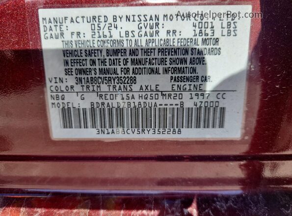 3N1AB8CV5RY352288 2024 NISSAN SENTRA Burgundy VIN կոդի պիտակի տեսք