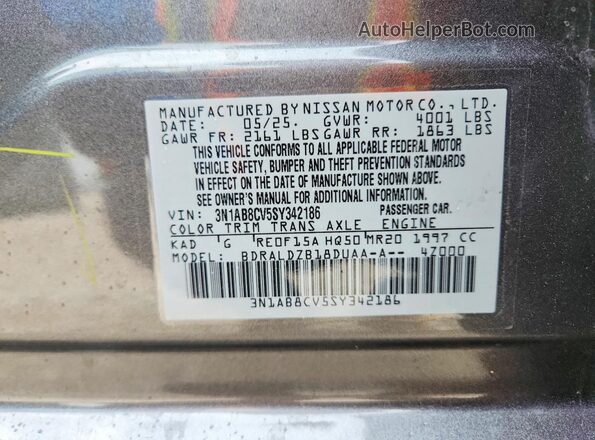 3N1AB8CV5SY342186 2025 NISSAN SENTRA Gray Widok naklejki z numerem VIN