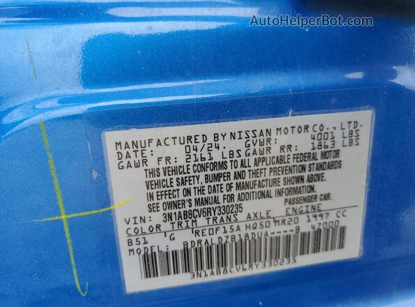 3N1AB8CV6RY330235 2024 NISSAN SENTRA Blue Engine compartment view