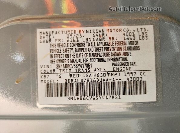 3N1AB8CV6SY417851 2025 NISSAN SENTRA Gray VIN კოდის სტიკერის ხედი