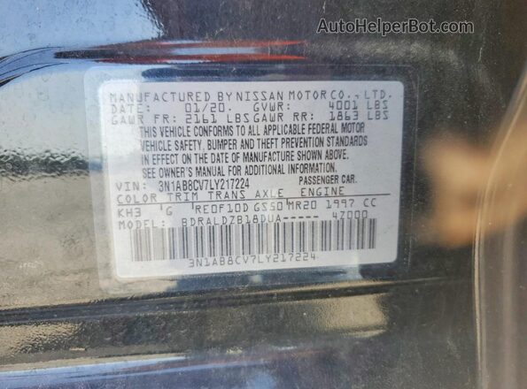 3N1AB8CV7LY217224 2020 NISSAN SENTRA Black Widok komory silnika