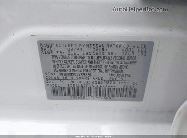 3N1AB8CV7LY225680 2020 NISSAN SENTRA Белый Вид подкапотного пространства