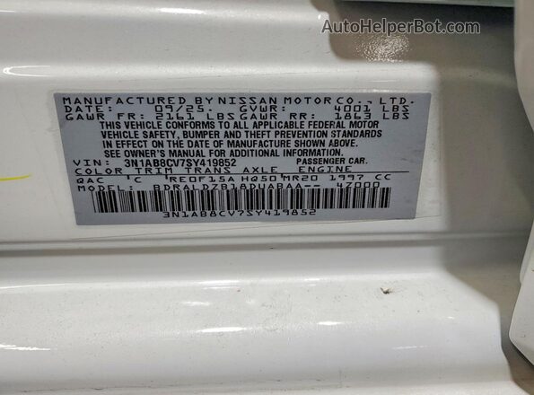3N1AB8CV7SY419852 2025 NISSAN SENTRA White Widok naklejki z numerem VIN