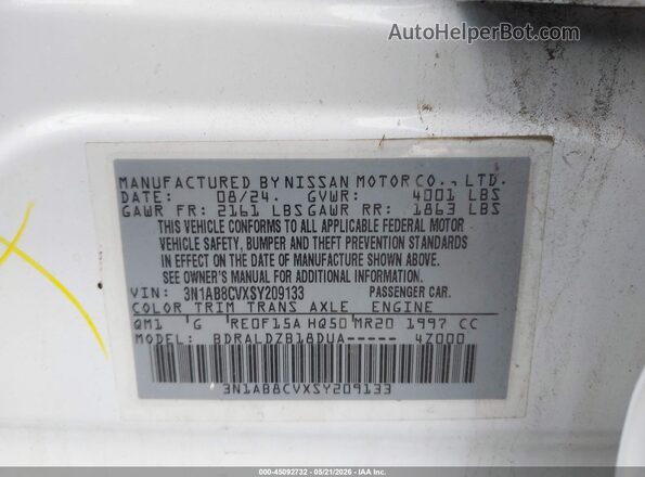 3N1AB8CVXSY209133 2025 NISSAN SENTRA White ძრავის განყოფილების ხედი
