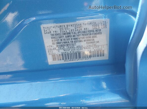 3N1AB8DV1MY273577 2021 NISSAN SENTRA Синий Вид подкапотного пространства