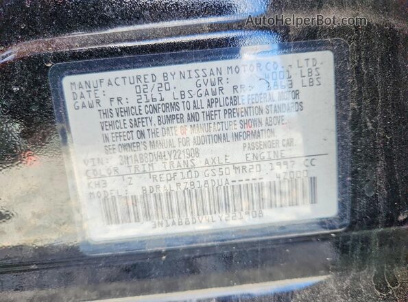 3N1AB8DV4LY221908 2020 NISSAN SENTRA Черный Вид наклейки с VIN-кодом
