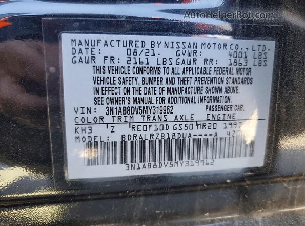 3N1AB8DV5MY319962 2021 NISSAN SENTRA Black Widok komory silnika