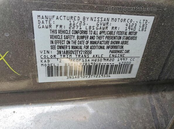 3N1AB9DV3TY219556 2026 NISSAN SENTRA Серый Вид наклейки с VIN-кодом