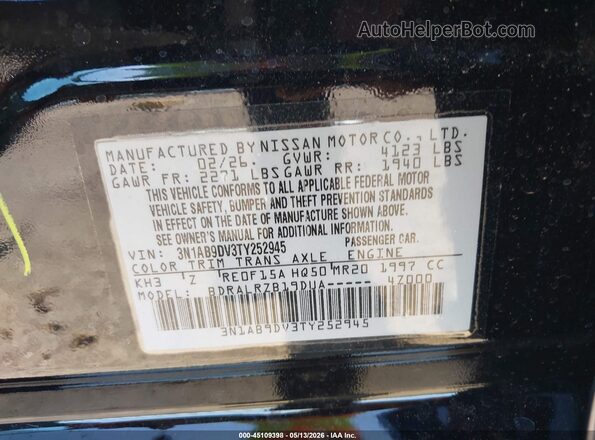 3N1AB9DV3TY252945 2026 NISSAN SENTRA Black Widok komory silnika