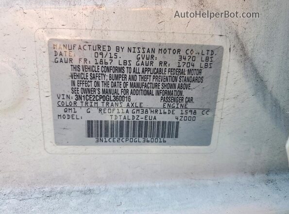 3N1CE2CP0GL360016 2016 NISSAN VERSA Белый Вид подкапотного пространства