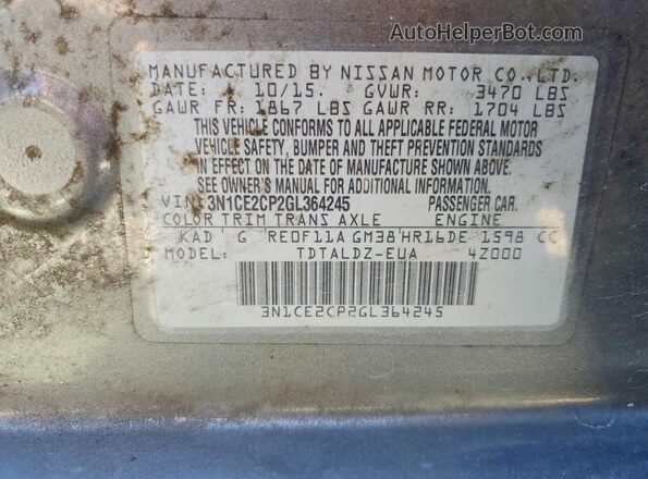 3N1CE2CP2GL364245 2016 NISSAN VERSA Серебряный Вид подкапотного пространства