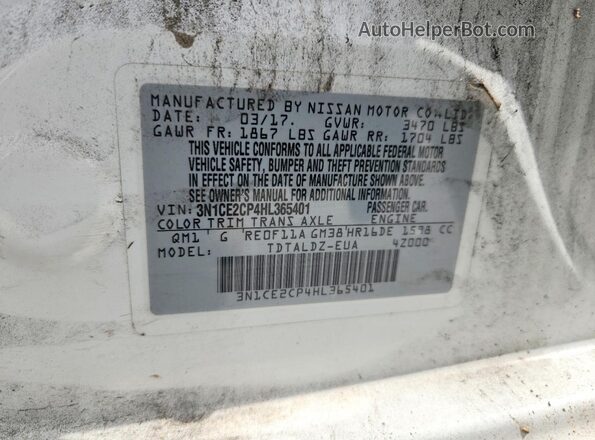 3N1CE2CP4HL365401 2017 NISSAN VERSA Белый Вид подкапотного пространства
