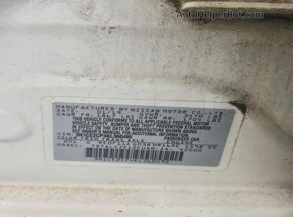 3N1CE2CP4KL360495 2019 NISSAN VERSA White Widok komory silnika