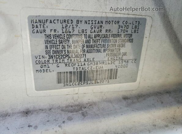3N1CE2CP5JL362271 2018 NISSAN VERSA White Engine compartment view
