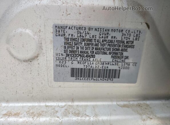 3N1CE2CP6GL404293 2016 NISSAN VERSA Серебряный Вид наклейки с VIN-кодом