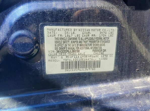 3N1CE2CP6JL369780 2018 NISSAN VERSA Blue Engine compartment view