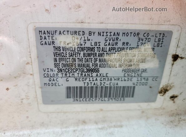 3N1CE2CP7GL399055 2016 NISSAN VERSA Белый Вид наклейки с VIN-кодом