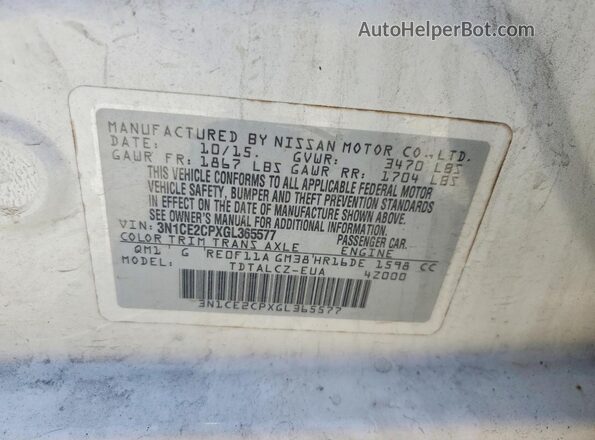 3N1CE2CPXGL365577 2016 NISSAN VERSA White Вид підкапотного простору