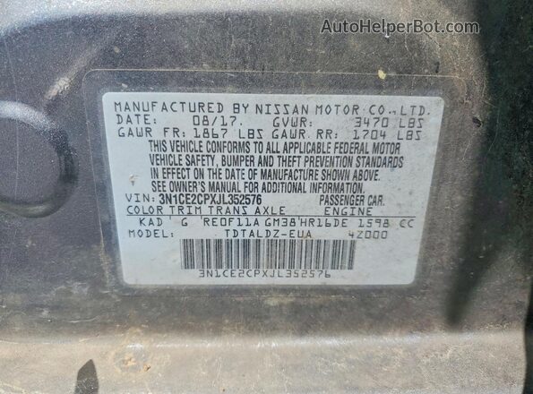 3N1CE2CPXJL352576 2018 NISSAN VERSA Серый Вид подкапотного пространства