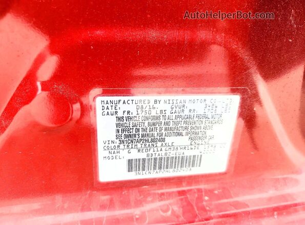 3N1CN7AP2HL802408 2017 NISSAN VERSA Burgundy VIN sticker view