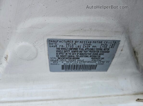 3N1CN7AP2KL852099 2019 NISSAN VERSA Белый Вид наклейки с VIN-кодом