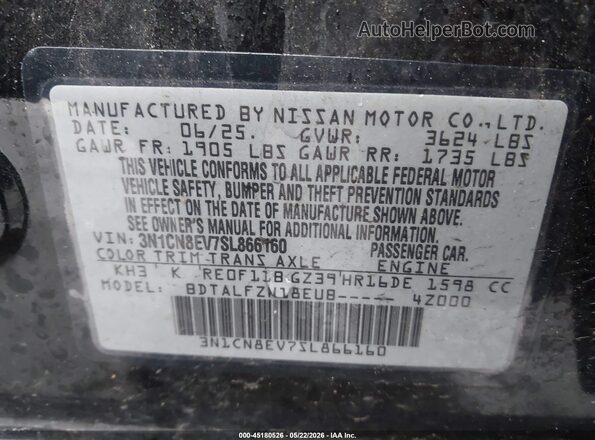 3N1CN8EV7SL866160 2025 NISSAN VERSA Черный Вид подкапотного пространства
