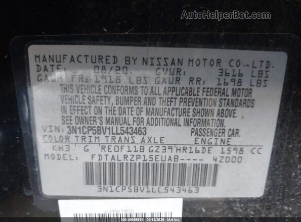 3N1CP5BV1LL543463 2020 NISSAN KICKS Black Вид підкапотного простору