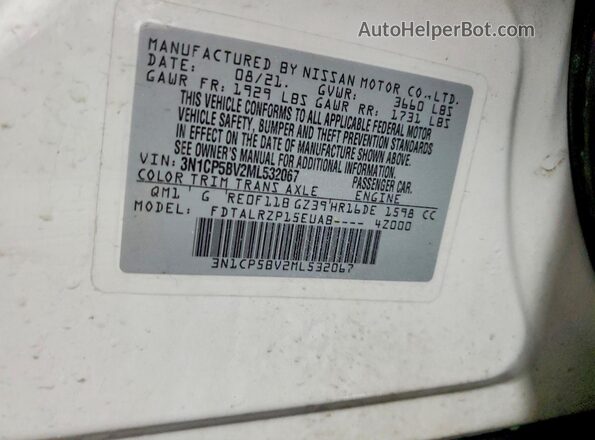 3N1CP5BV2ML532067 2021 NISSAN KICKS White Вид наклейки з VIN-кодом