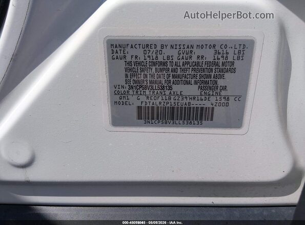 3N1CP5BV3LL538135 2020 NISSAN KICKS Белый Вид подкапотного пространства