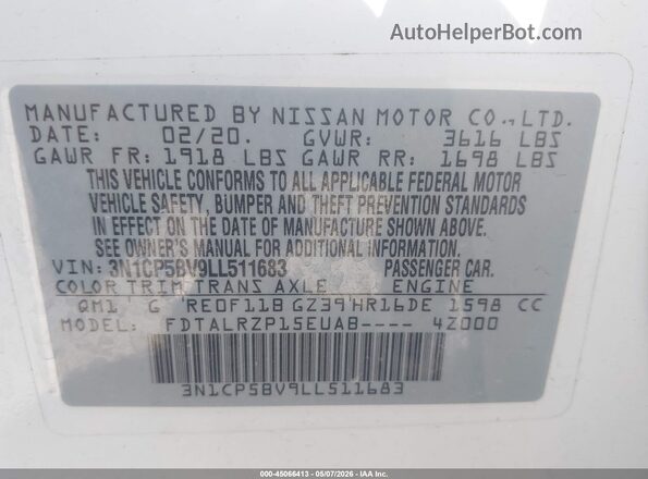 3N1CP5BV9LL511683 2020 NISSAN KICKS White Շարժիչի բաժամունքի տեսք