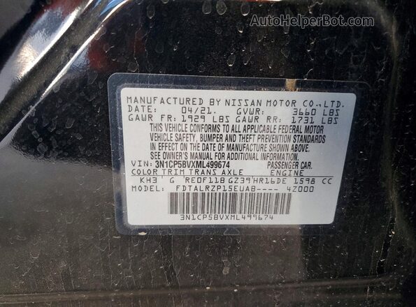 3N1CP5BVXML499674 2021 NISSAN KICKS Черный Вид наклейки с VIN-кодом