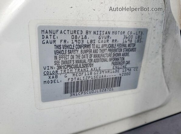 3N1CP5CU0JL528701 2018 NISSAN KICKS Белый Вид подкапотного пространства