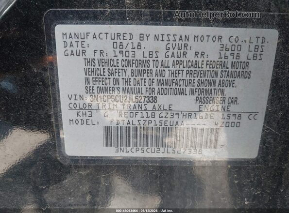 3N1CP5CU2JL527338 2018 NISSAN KICKS Black Вид підкапотного простору