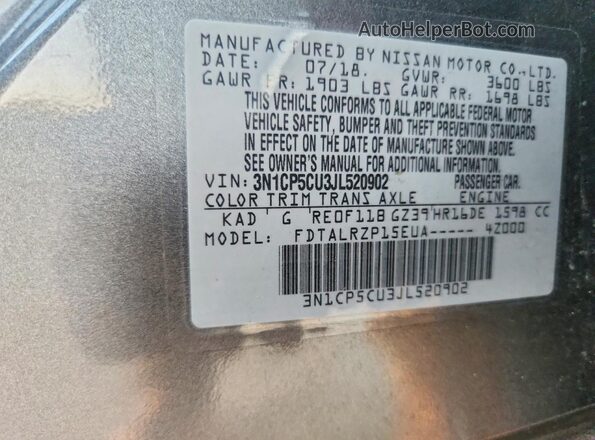 3N1CP5CU3JL520902 2018 NISSAN KICKS Black Vista del compartimento del motor