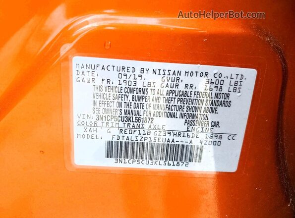 3N1CP5CU3KL561872 2019 NISSAN KICKS Orange Widok wnętrza 360 stopni