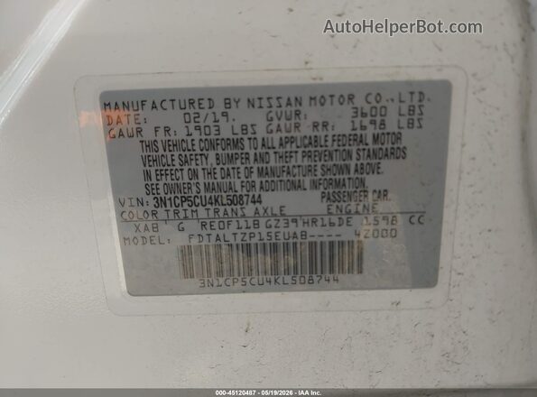 3N1CP5CU4KL508744 2019 NISSAN KICKS Белый Вид подкапотного пространства