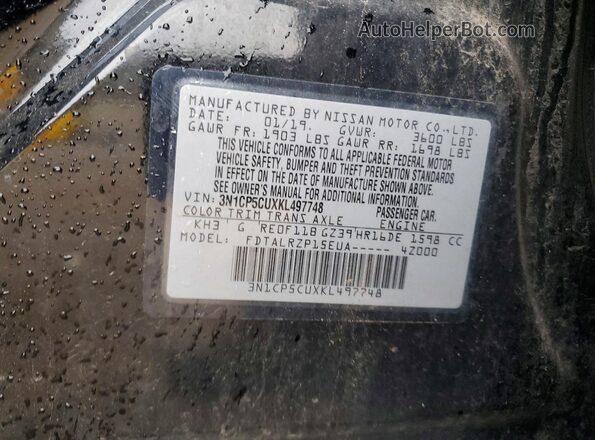 3N1CP5CUXKL497748 2019 NISSAN KICKS Black VIN კოდის სტიკერის ხედი