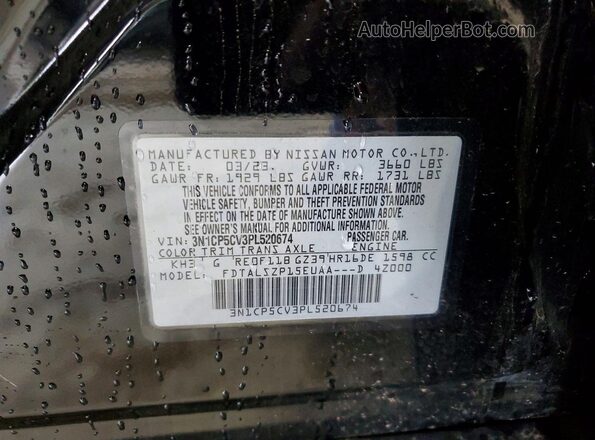3N1CP5CV3PL520674 2023 NISSAN KICKS Black VIN կոդի պիտակի տեսք
