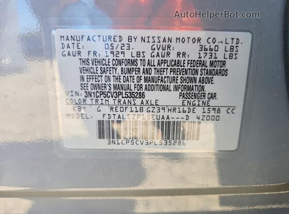 3N1CP5CV3PL535286 2023 NISSAN KICKS Gray Vista de la etiqueta del VIN
