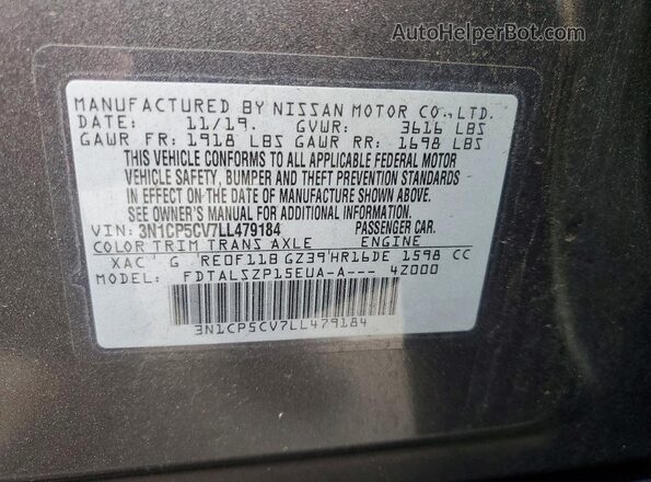 3N1CP5CV7LL479184 2020 NISSAN KICKS Gray VIN sticker view