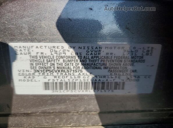 3N1CP5CVXRL571575 2024 NISSAN KICKS Gray Vista interior de 360 grados