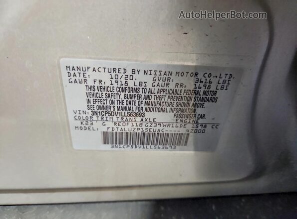 3N1CP5DV1LL563693 2020 NISSAN KICKS Серебряный Панорамный вид салона 360°