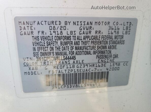 3N1CP5DV8LL544445 2020 NISSAN KICKS White Vista del compartimento del motor