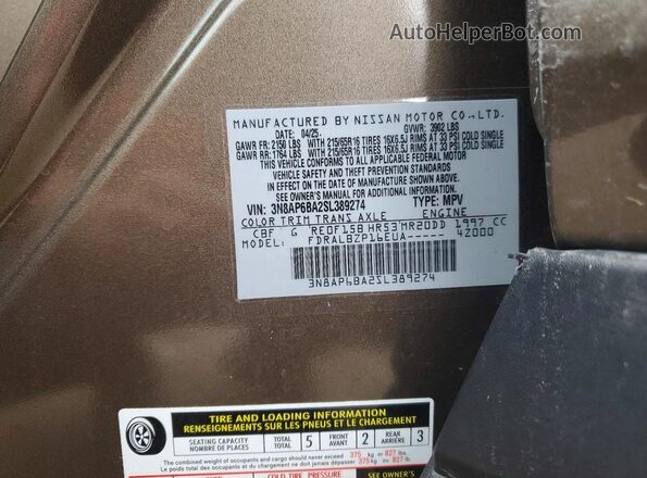 3N8AP6BA2SL389274 2025 NISSAN KICKS Brown Widok naklejki z numerem VIN