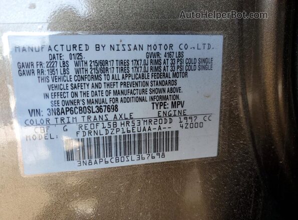 3N8AP6CB0SL367698 2025 NISSAN KICKS Brown VIN կոդի պիտակի տեսք