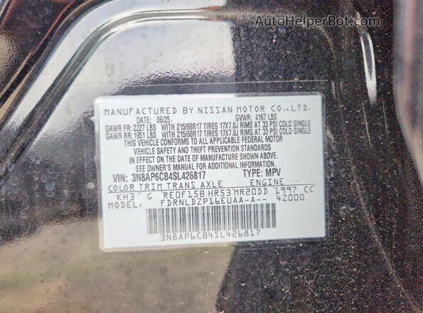3N8AP6CB4SL426817 2025 NISSAN KICKS Черный Вид наклейки с VIN-кодом