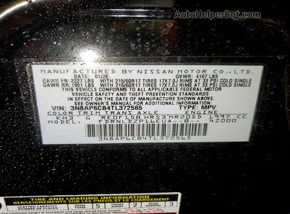 3N8AP6CB4TL372565 2026 NISSAN KICKS Black Widok naklejki z numerem VIN