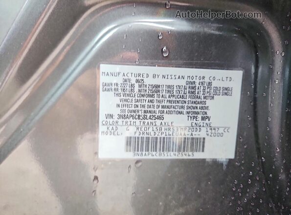 3N8AP6CB5SL425465 2025 NISSAN KICKS Gray Widok naklejki z numerem VIN